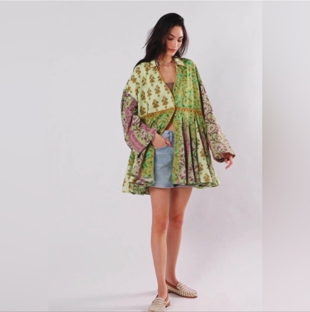 Free People Hazy Baby Printed Oversized Bohemian Mixed Printed Mini Dress Tunic - Picture 4 of 8